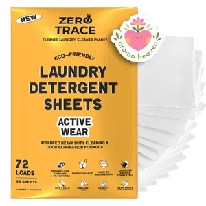 Zero Trace All Natural Laundry Detergent Sheets Eco Friendly - Laundry Soap Sheets - Active Wear Travel Laundry Detergent (72 Loads 36 Sheets) Anti-bacterial Fragrance Household
