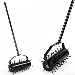 Manual Roller Lawn Aerator,Heavy-Duty Hand Lawn Aerator with Pre-Attached Spike for Yard and Garden,Easy-to-Assemble Lawn Aerator Tool for Compact Soil,Lawn Aerator for Lawn Care (Black)