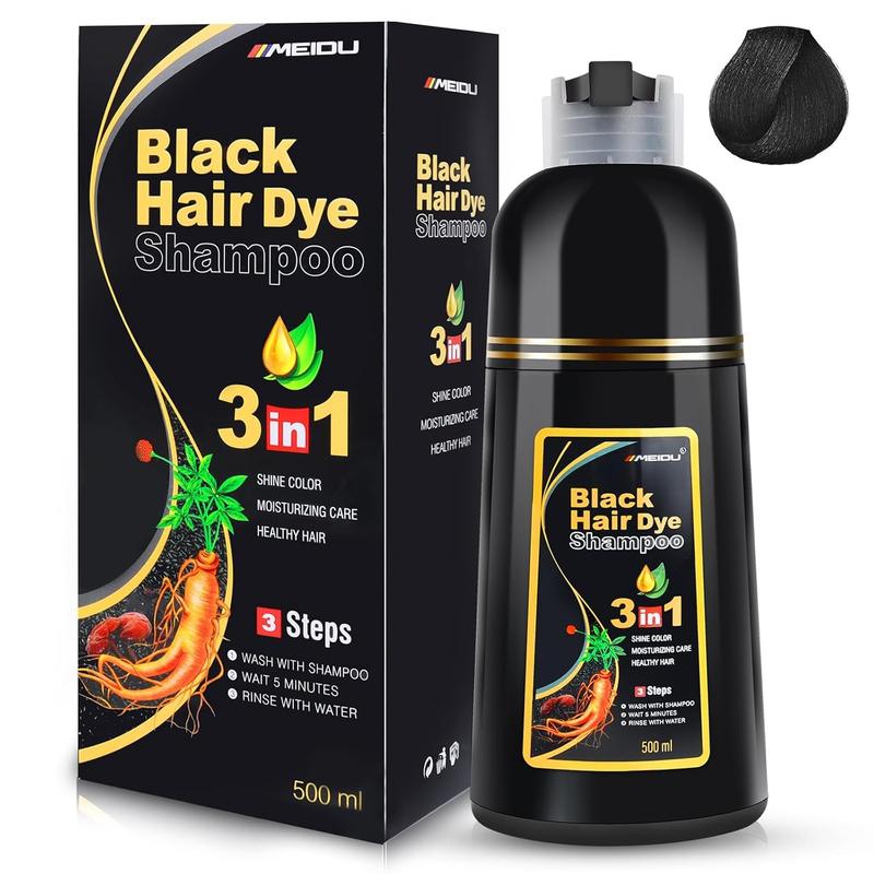 MEIDU 3 in 1 Hair Dye Shampoo-Herbal Ingredients Can cover gray hairs,Contains Ginseng Extract,Natural Haircoloring, black hairdye