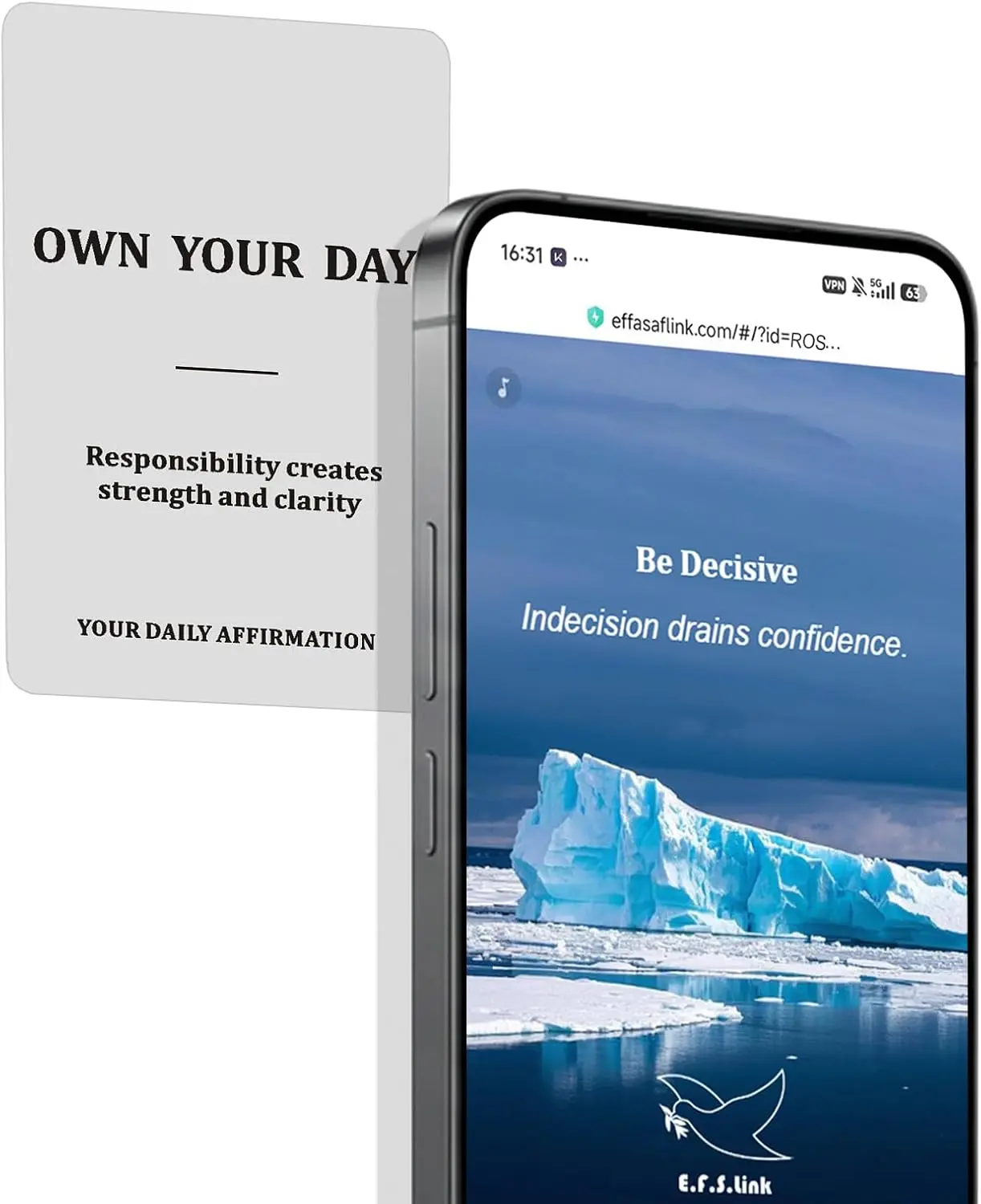 Daily Affirmation NFC Card – A New Updated Message Every Day – Tap to Receive Daily Inspiration – No App Required – QR Code Backup – Premium Matte PVC Card (Own Your Day-gray)