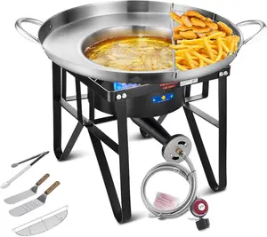 ARC Propane Burner, 200,000 BTU Propane Stove and Concave Comal para Tacos Set,3 Inches Heavy Duty Mexican Discada Disc Cooker, Great for frying and tortillas
