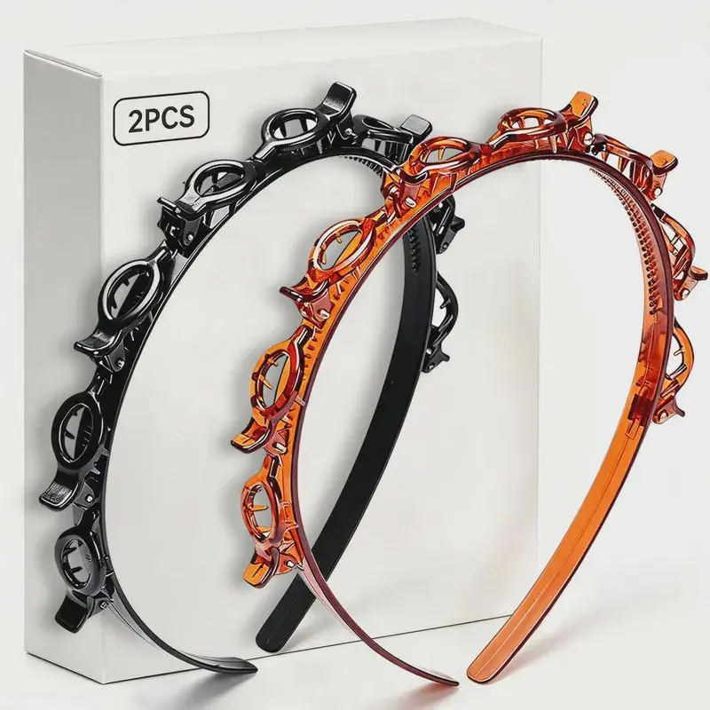 Braided Bangs Headbands for Women, 2-Pack Hair Headbands with Clips & Teeth