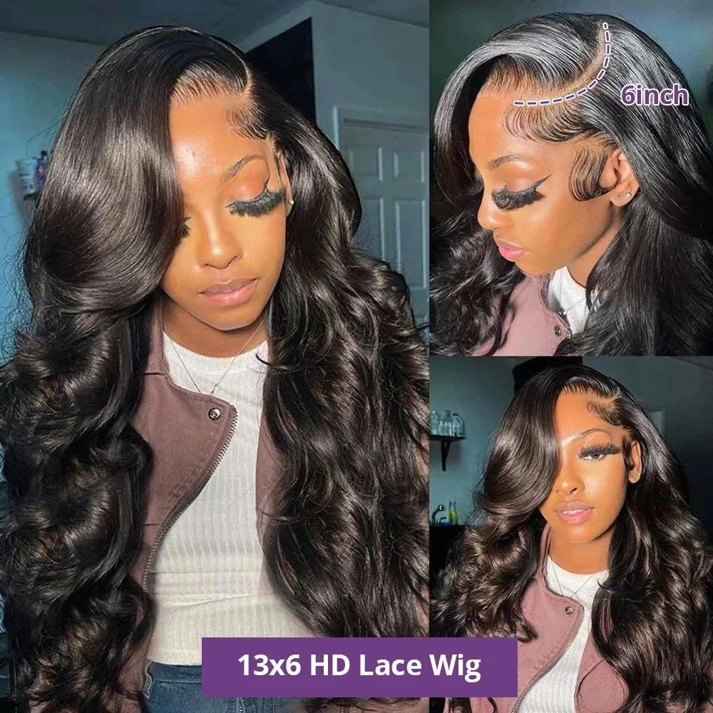 Mylockme Hair 13x4 Body Wave Lace Front Wigs Human Hair Pre Plucked HD Transparent 13x6 Lace Frontal Wig 180% Density Brazilian Virgin Human Hair Lace Front Wigs for Women Natural Black Color