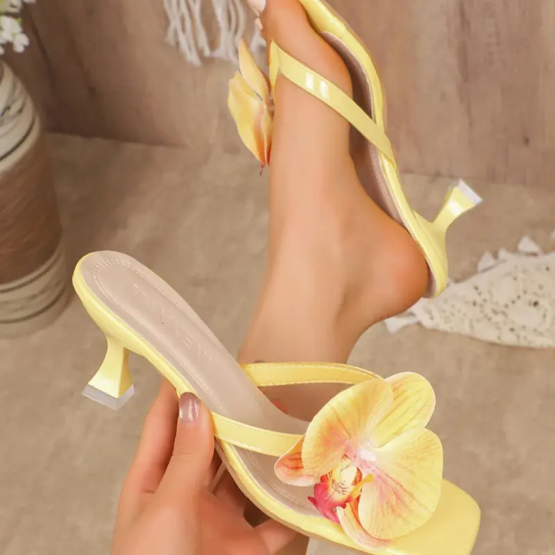 Women's Fashionable Floral Decorated Stiletto Heeled Sandals, Elegant Pointed Toe High Heel Sandals for Party, Banquet, Fashionable Shoes for Daily Wear, Girl, Dressy Sandals, Floral Design Sandals, Flower Print Sandals