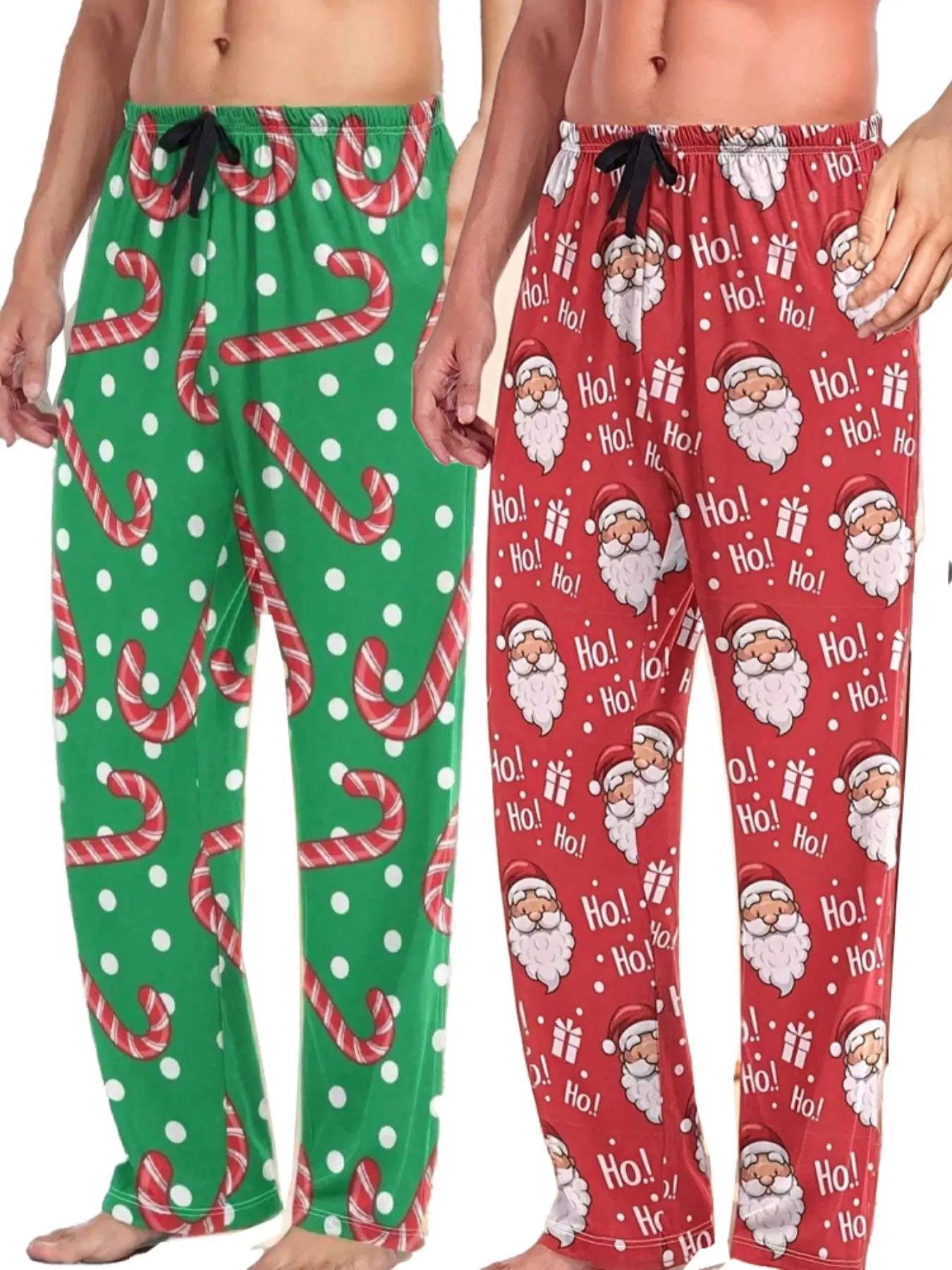 Men's Christmas Santa Print Pajama Pants, Polyester Blend Casual Sleepwear, Comfortable Breathable Fabric for Fall & Winter Seasons