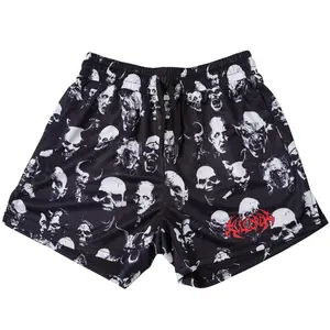 Kill Crew Demon Muay Thai Shorts Black Menswear Pockets Polyester Gym Shorts, Workout Shorts, Athletic Gear