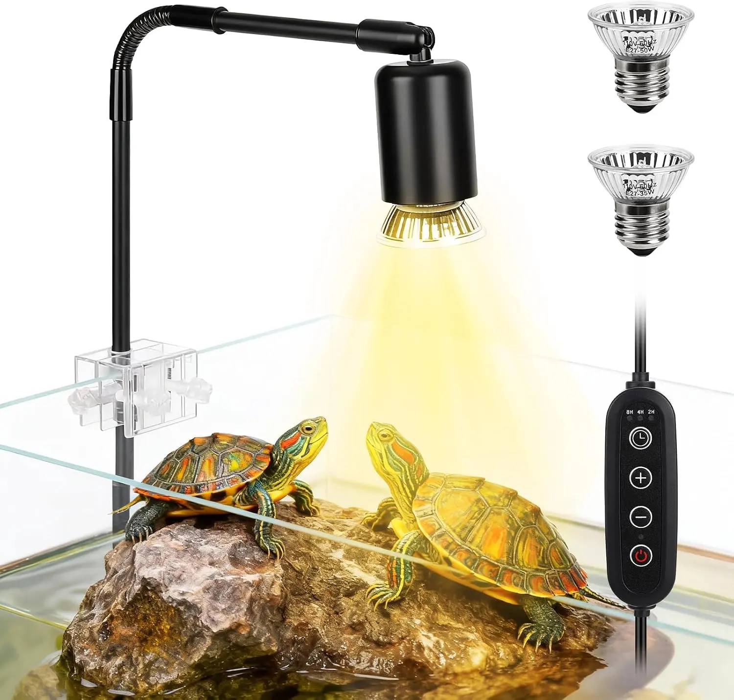 Reptile Heat Lamp, 360° Rotatable UVA/UVB Light Lamp with 2 Pack Basking Bulbs 50W, Suitable for Bearded Dragon, Reptiles, Turtle, Lizard, Snake