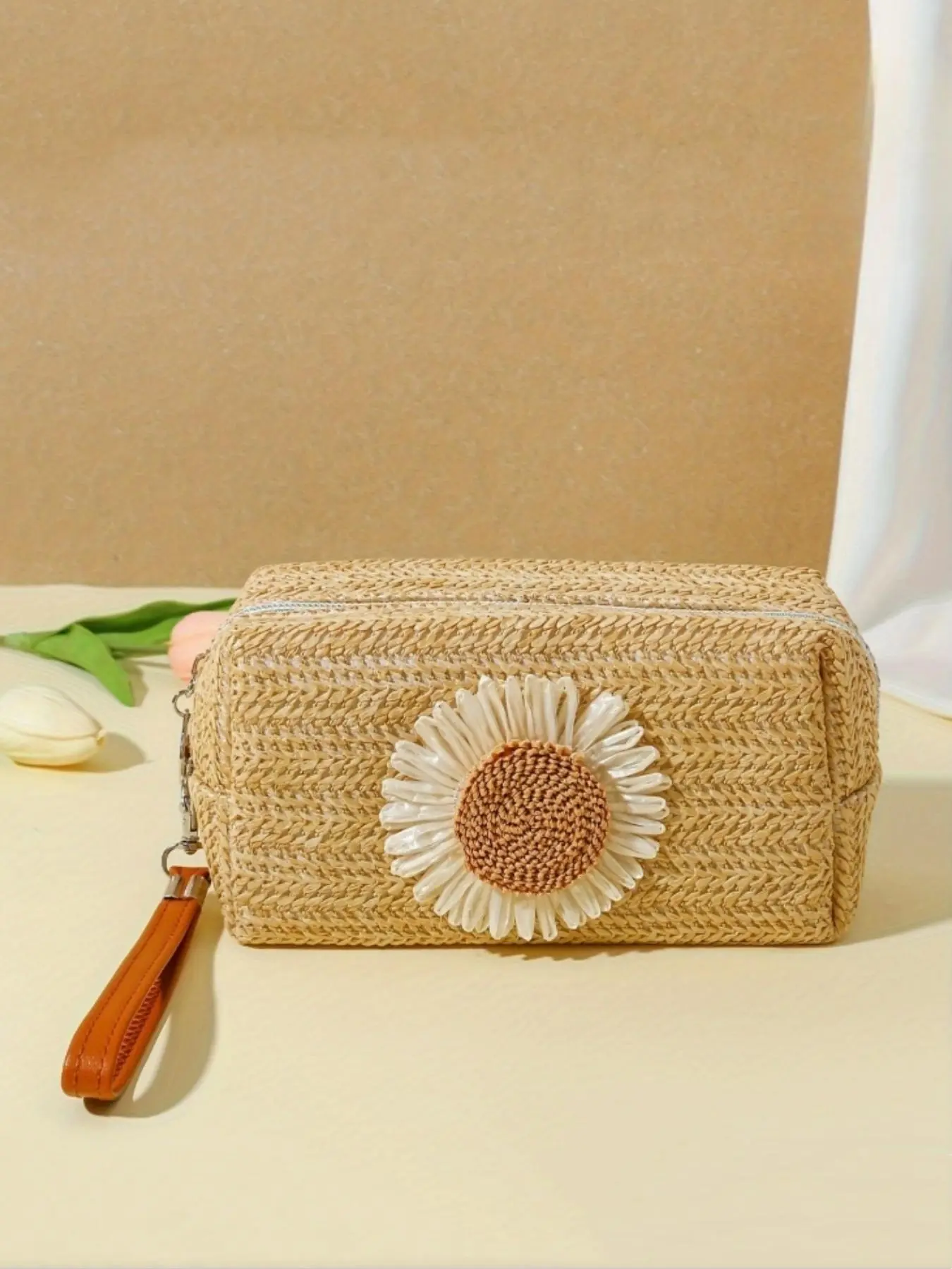 Fashionable Sunflower Design Makeup Bag, Large Capacity Cosmetic Storage Bag, Lightweight Dustproof Makeup Organizer Pouch, Portable Toiletry Bag for Travel