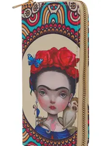 Frida K Wallet - Colorful Design with Iconic Portrait and Decorative Elements