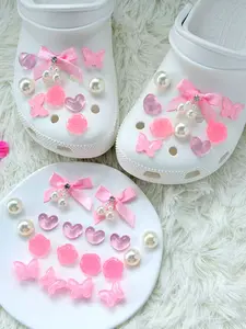 18 Piece Kawaii Hole Shoe Clip Set, Shoe Charms, Butterfly Knot Rose Pearl Decorations, Trendy Hole Shoes Accessories