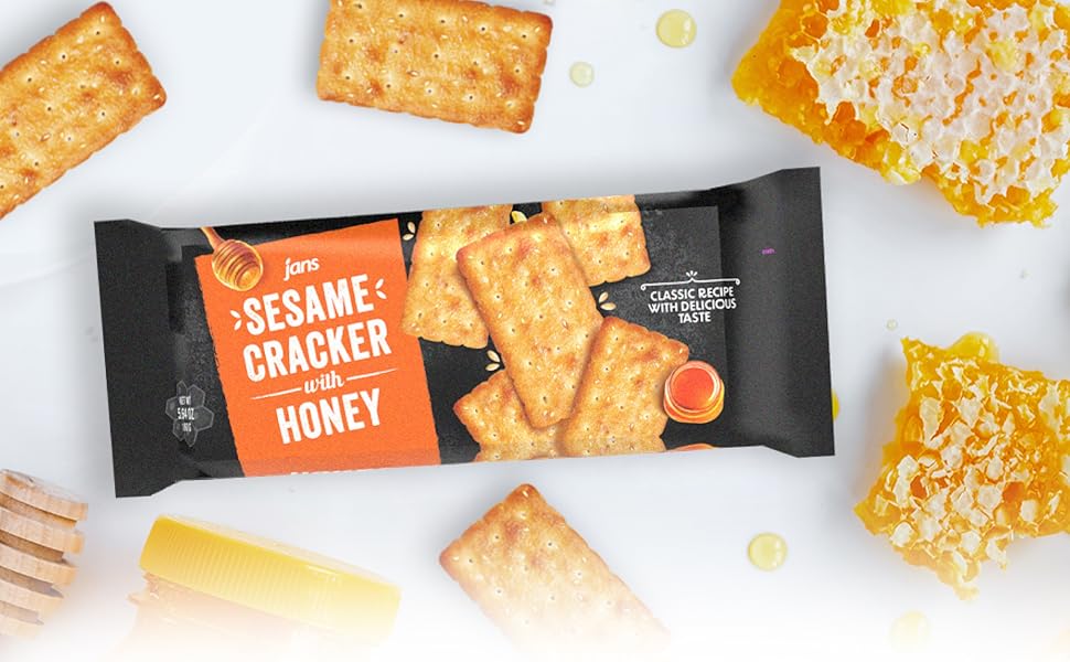 Jans Sesame Cracker with Honey 5.64 oz, Sesame Cracker 8-Pack, Classic Recipe With Delicious Taste
