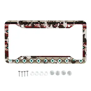 License Plate Frame Set with Screws, Aztec Western Car License Plate Frame for Auto Bike Universal Exterior Decoration, Plate Letters Fully Visible