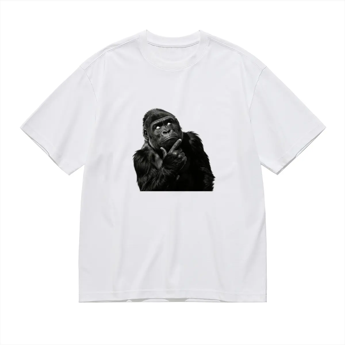 180g 100% Cotton Unisex Short-Sleeve Casual Aesthetic School Graphic Tee - Fun Thinking Gorilla Monkey Meme Printed Oversized Sports Top, Shortsleeve