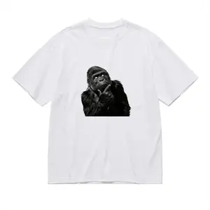 180g[100%cotton]Unisex Fun Thinking Gorilla Graphic Tee - Fun Chimp Meme Printed Oversized Cotton T-Shirt