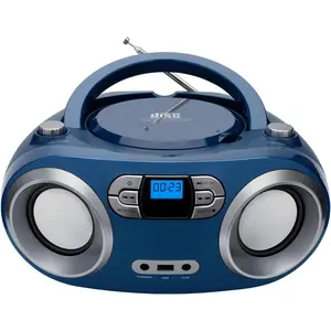 Portable CD Player Boombox with FM Radio, , USB Port, AUX Input, and Headphone Jack - CD-R/CD-RW/MP3-CD Compatible, Clear Stereo Sound, Backlit LCD Display - Blue Jay