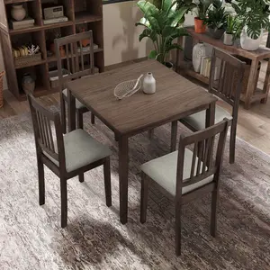 【GOOGREAT】(1 Table with 4 Chairs)Wooden Dining Table Set, Mid Century Modern Square Wooden Kitchen Table and Upholstered Dining Chairs for Dining Room, Kitchen, Saving Space,Dark Brown