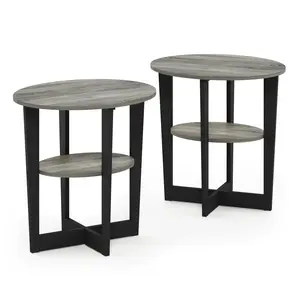 JAYA 2-Piece French Oak Side Coffee Table Set, 2-Tier Open Shelf Storage, Small-Space Friendly Indoor Furniture for Bedrooms, Living Rooms