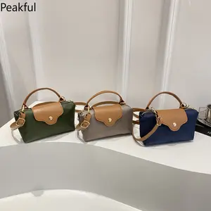 2026 Women's Mini Nylon Crossbody Purse, Popular Leather Trim Top-Handle Shoulder Bag, Compact Zippered Everyday Carry Bag, versatile design & neutral color options, great for storing essentials, concerts and gifting
