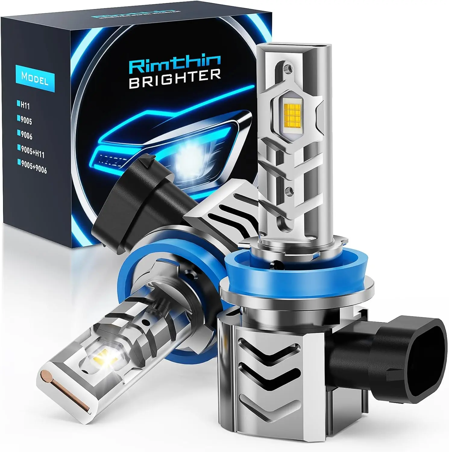 Rimthin H11/H9/H8 Bulbs, 35000LM 900% Brightness H11 Fog Light Bulbs, 6000K Cool White, True 1:1 Size Design, Canbus Ready, Plug and Play, 2 Pack