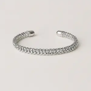 Silver Textured Rope-Style Open Cuff Bracelet