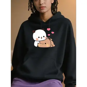 Men's Bear Pattern Casual Hoodie Sweatshirt suitable for Summer with Short-Sleeve Round Neck T-Shirt