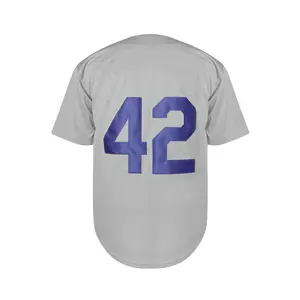 new Men's Big And Tall 42 Grey Baseball Jerseys Stitched V-Neck Sports Shirts