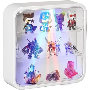 1 Pack Clear Display Case 3 Tiers Doll Storage Box with Color Changing LED Lights and Remote Controls, Wall Mounted Acrylic Display Box with Door Dust for Mini Toys Action Figures Collectibles (White)