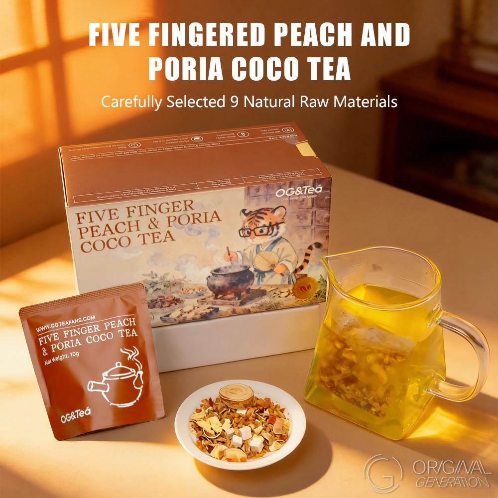 Anti Inflammation Tea BOGO Five Fingered Peach Poria Coco Tea 2 Cartons (1Carton 100g 10g×10packs)×2 With Five Fingered Peach; Poria Coco;Tartary Buckwheat; Red Bean;Raw Malt; Coix Seed; Orange Peel; Gorgon euryale Seed; Gardenia