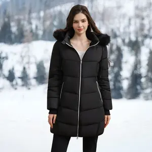 Women's Winter Down Jacket With Detachable Faux Fur, Stylish, Warm, Windproof Parka Coat, Mid-Length Slim Fit Winter Top, Hooded Long Sleeved Winter Outdoor Top, Suitable For Outdoor Activities, Hiking, Camping