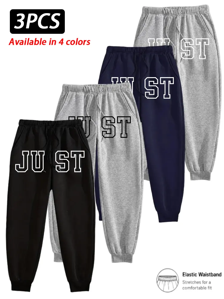 Men's Letter Print Jogger Sweatpants with Elastic Waist Drawstring, Side Pockets and Ribbed Cuffs, Casual Athletic Lounge Pants for Everyday Wear, Available in 1 Pack, 2 Pack and 3 Pack