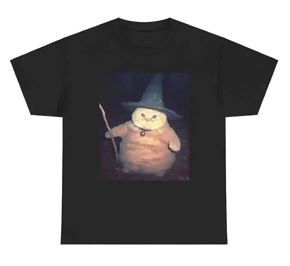 Unisex Cat Wizard Meme T-Shirt, Humorous 100% Cotton Graphic Top with a Relaxed Fit and Short Sleeves