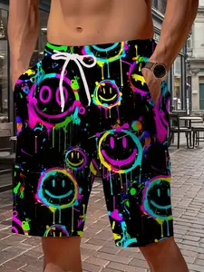 Men's Summer 3D Animal Duck Pattern Casual Beach Shorts, Fitted Polyester Fabric, Drawstring Waist, All over Print, Regular Fit