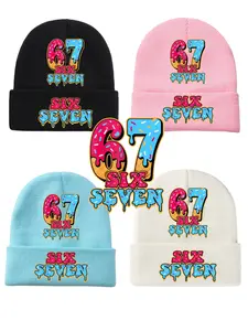 67 Cute Printed Knitted Beanie, Soft Lightweight Beanie, Fleece, Warm Hat, features cool patterns, 6-7 interesting designs, suitable for men and women as Christmas and vacation gifts, autumn winter warm hat