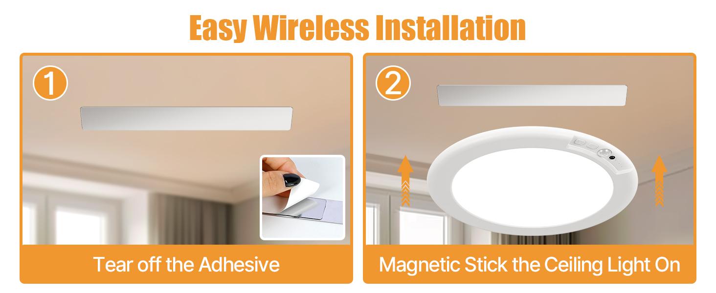 4Pcs-Rechargeable Motion Sensor Ceiling Light with Remote - Magnetic Wireless Ceiling Light Battery Powered for Closet Shower Stairs Shed Hallway Porch Patio ect
