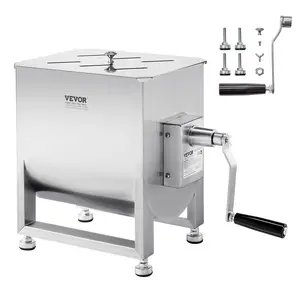 VEVOR Manual Meat Mixer, 30L Fixed Tank Meat Processing Equipment(Mixing Max 60LBS for Meat), Stainless Steel Meat Mixer, Sausage Mixer Machine with Lid Handle Gear Reducer, Ground Beef Hand Mixer