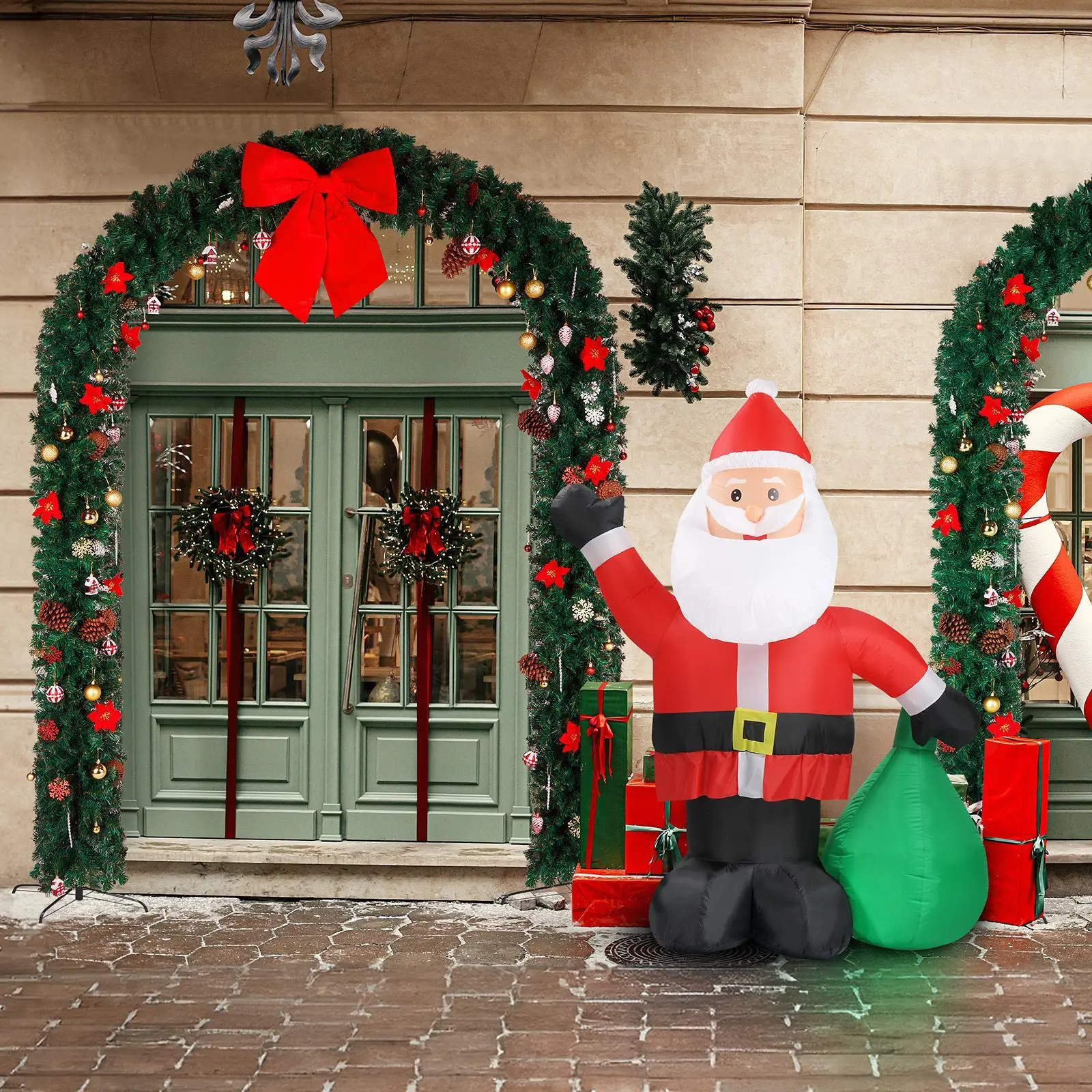 Curved Green PVC Christmas Arch 95×16×105 in Christmas Arch Backdrop Stand with Complete Accessories