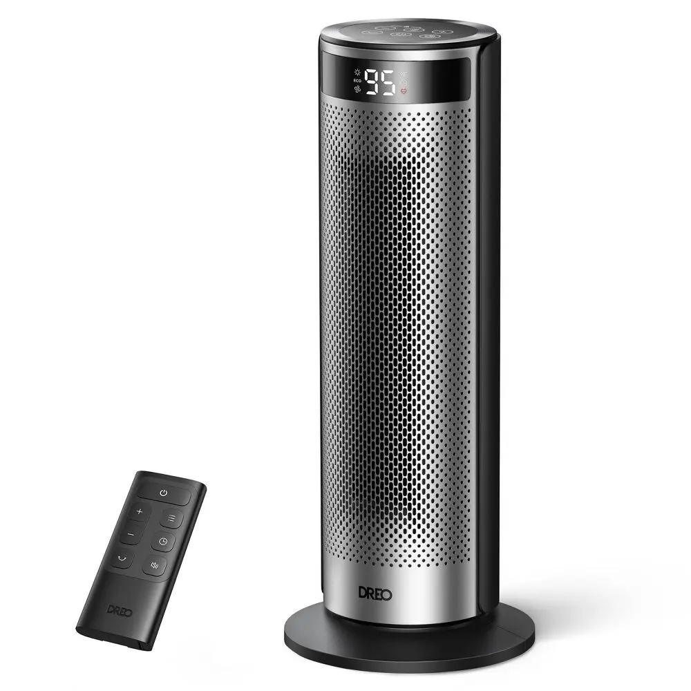 Dreo 1500W Solaris Plus Portable Oscillating Ceramic Space Heater for Home with Remote and Thermostat 12H Timer Silver: Indoor Heater for Bedroom