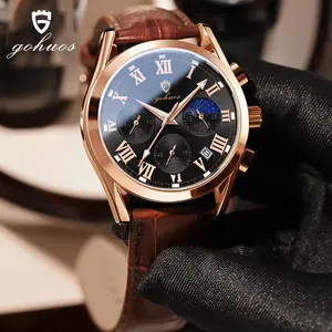 GOHUOS Men Watch Original Brand Quartz Watch Multifunctional Chronograph Watch For Man Waterproof Luminous Moon Phase Watch
