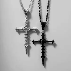 Y2k Personality Cross Pendant Necklace Skeleton Cross Choker Jewelry Dark Style Men Women Gift for Halloween Cosplay Accessories