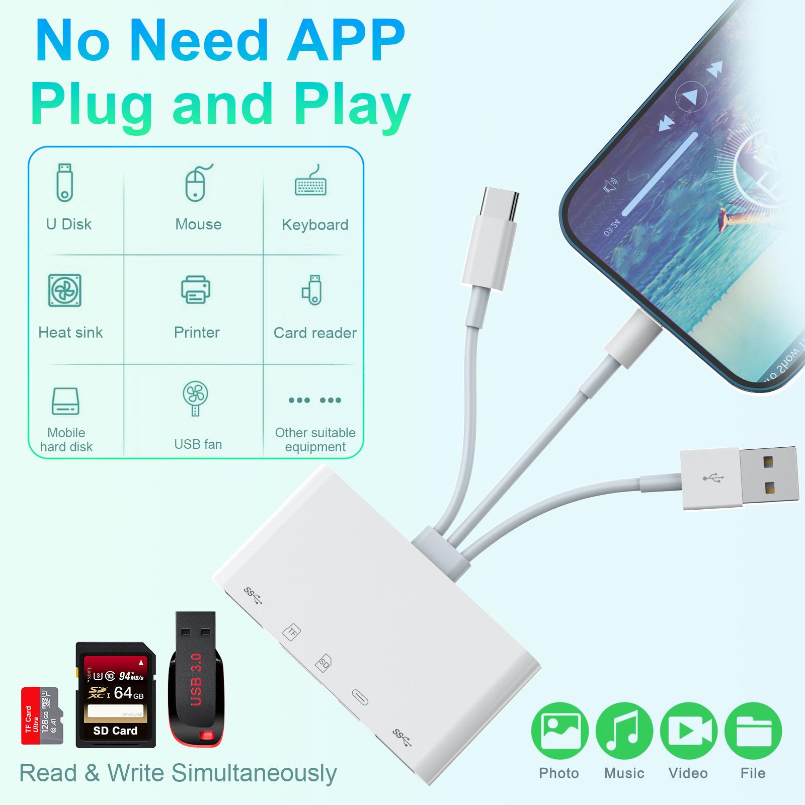 [Free!!Ship!] Memory Card Reader, 5-in-1 USB OTG Adapter & SD Card Reader for iPhone/iPad, USB C and USB A Devices with Micro SD &SD Card Slots, Supports SD/Micro SD/SDHC/SDXC/MMC