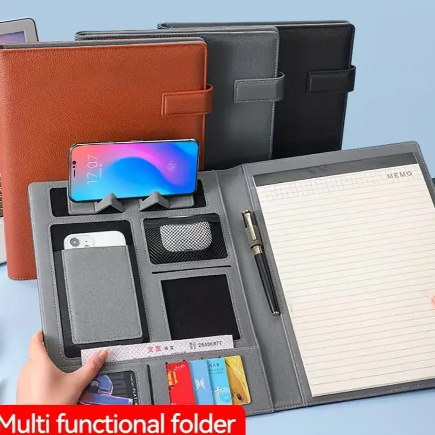 High-End Multifunctional A4 File Folder with Sticky Notes, Office Storage Business Leather Document Manager, Contract Signing Book, Desk Organizer, Office Supplies, Office Accessories