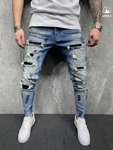 Men's jeans, patchwork jeans with holes, washed jeans Y2K layered pants, differential washed patchwork embroidery comfortable casual Streetwear workwear jeans suitable for all seasons, the perfect gift for your husband/boyfriend