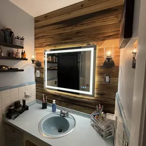 LED Bathroom Mirror with Lights, Anti-Fog Wall Mirror, Ligthed Dimmable Rectangle Bathroom Vanity Mirror with Front Light and Backlit, Memory Function