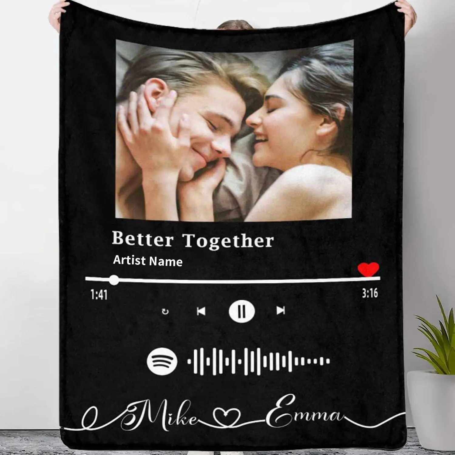 BARLEY ONE Click “Shop Chat”, Send Photos, Mother's Day Gift, Custom Blankets with Photos, Personalized Picture Throw Blanket, Music Song Style Wedding Anniversary Birthday Customized Gifts for Couples Boyfriend Girlfriend Sister
