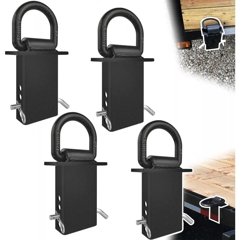 4 Pcs Heavy Duty Stake Pocket D-Rings, Solid Steel Tie Down Anchors with 5,400 lbs Capacity, Weather Resistant Vehicle Accessories for Trailers & Flatbeds