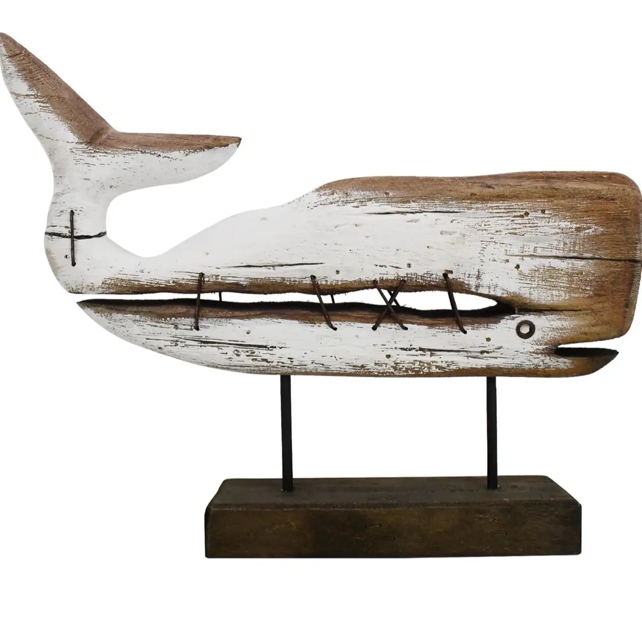 Wooden Whale Nautical Tabletop Decor Decorative Beach Ocean Themed Figurine Coastal Animal Statue Solid Wood Hand Carved Whales Sculpture Mediterranean Home Decoration (L)