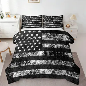 2/3 Pieces Vintage American Flag Comforter Set, Grunge Black and White Bedding Set, Soft Lightweight Quilt with Pillowcases, Patriotic Themed for Boys Kids Teens Bedroom Home Dorm Decor, All-Season