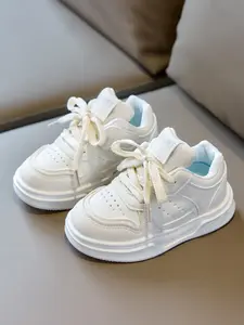 Breathable Casual Trainer Shoes for Girls, Colorblock PU Leather Low Top Lace-Up Thick Sole Sneakers, Weekend Shopping Outdoor Play