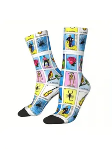 Classic Lotería Card Socks, Mexican Bingo Game Pattern, Colorful Hispanic Heritage Gift