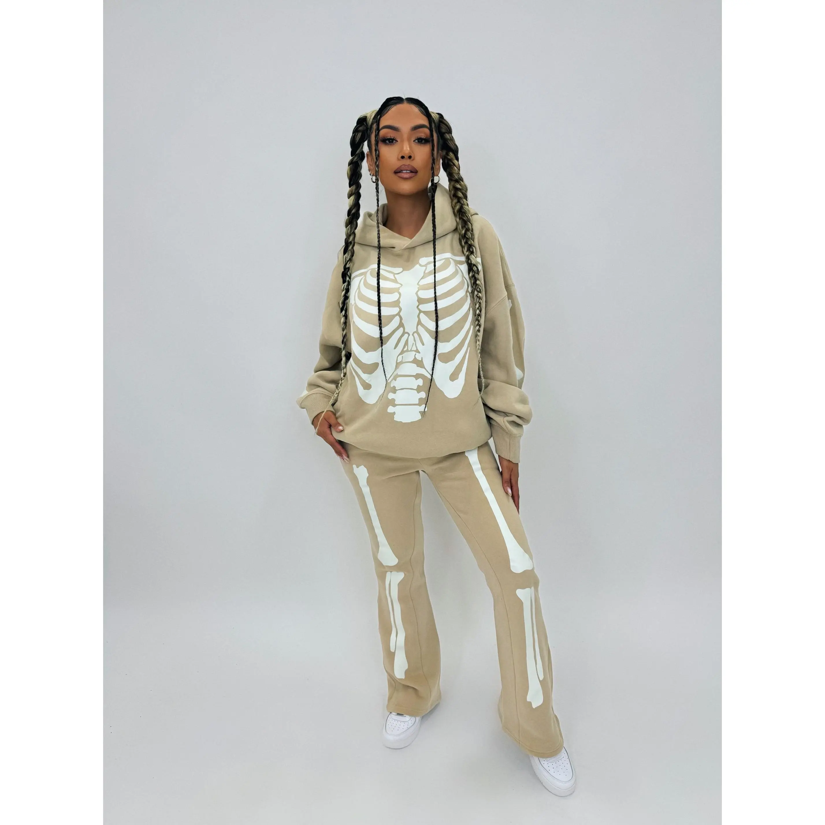 GLOW IN THE DARK SKELETON FLARED JOGGERS - KHAKI